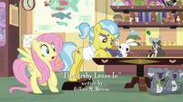 Fluttershy notices Smoky Jr. on runaway chair S7E5