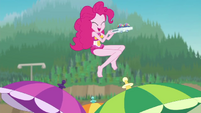 Pinkie Pie jumping on beach umbrellas EGDS16