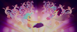 Princess Skystar and Queen Novo twirling around MLPTM