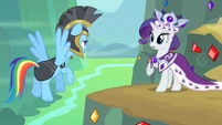 Rarity being confronted by Commander Hurricane.