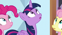 Twilight Sparkle looks up at Discord S9E2