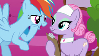 Rainbow Dash whispering to Spa Pony S6E10