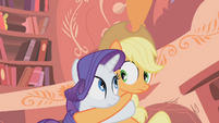 Rarity and Applejack noticing the hug S01E08