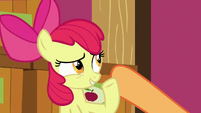 Apple Bloom brushes Applejack's hoof away S6E23