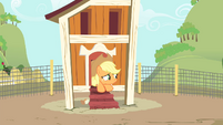 Applejack in chicken coop looking out S4E13