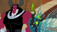 Lord Tirek and Chrysalis observing Cozy Glow S9E24