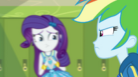 Rainbow Dash glaring across at Applejack EGDS4