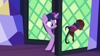 Twilight Sparkle looking at hole in the door S7E19