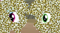 Applejack and Rainbow Dash covered in bees.