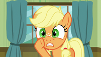 Applejack whispering loudly to Granny Smith S6E23