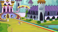 Main ponies and Spike race to the castle S9E1
