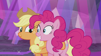 Applejack and Pinkie leaving the mine S5E20