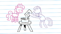 Drawing of Pinkie looking at Maud Pie making rock candy S4E18