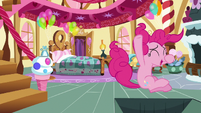Pinkie Pie jumping into the trap door S8E3