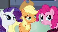 Rarity, AJ, and Pinkie looking at Rainbow S6E7