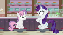 Rarity shocked by Sweetie Belle's reaction S7E6