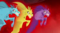 The Dazzlings' siren forms about to attack EG2