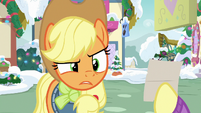 Applejack looks confused at Fluttershy MLPBGE