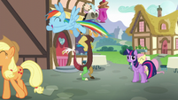 Main ponies laugh as they leave Twilight S5E22