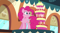Pinkie Pie on table with MMMM S2E24