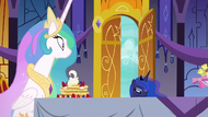 Princess Luna entering the castle dining hall S7E10