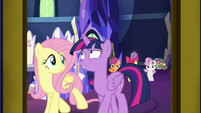 Twilight and Fluttershy leave throne room S9E22