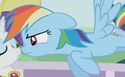 Rainbow Dash flying with one wing S02E09