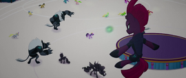 Tempest kicks an obsidian sphere at Twilight MLPTM