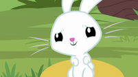 Angel smiling warmly at Fluttershy S9E18