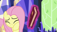 Fluttershy flinches at Twilight's book S5E23