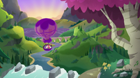 Mane Six's balloon floats over forests MLPRR