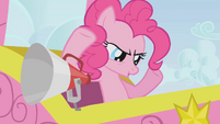 Pinkie Pie looking down at the racers S1E13
