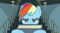 Rainbow Dash looking at the book cover S9E21