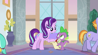 Starlight Glimmer and Spike organizing S8E1