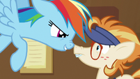Rainbow gets in the Attendant Pony's face S7E2