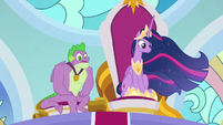 Princess Twilight and Spike hear Gallus S9E26