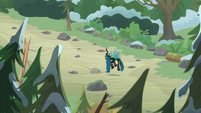 Queen Chrysalis in brightly lit forest S9E8