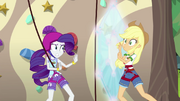 Rarity pushes Applejack back with a diamond shield EG4