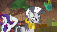 Rarity rubbing her ears behind Zecora S8E11