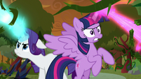 Twilight and Rarity blast the vines S9E2