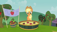 Applejack about to bob for apples S3E08