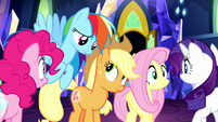 Main ponies look at each other in wonder S8E15