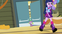 Twilight and Spike entering the gymnasium EG