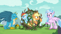 Gallus and Silverstream carry ponies to safety S8E9