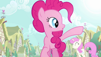 Seeing Pinkie makes her smile.