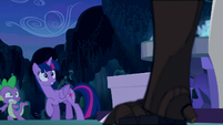 Twilight and Spike greeted by a timberwolf S5E26