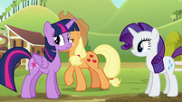 Applejack walking past Twilight Sparkle S6E10