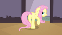 Fluttershy looking back to Rarity and Big Mac S4E14