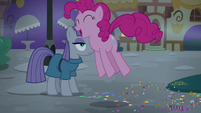 Pinkie Pie excitedly hopping home S8E3