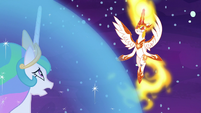 Daybreaker hovering outside Celestia's barrier S7E10